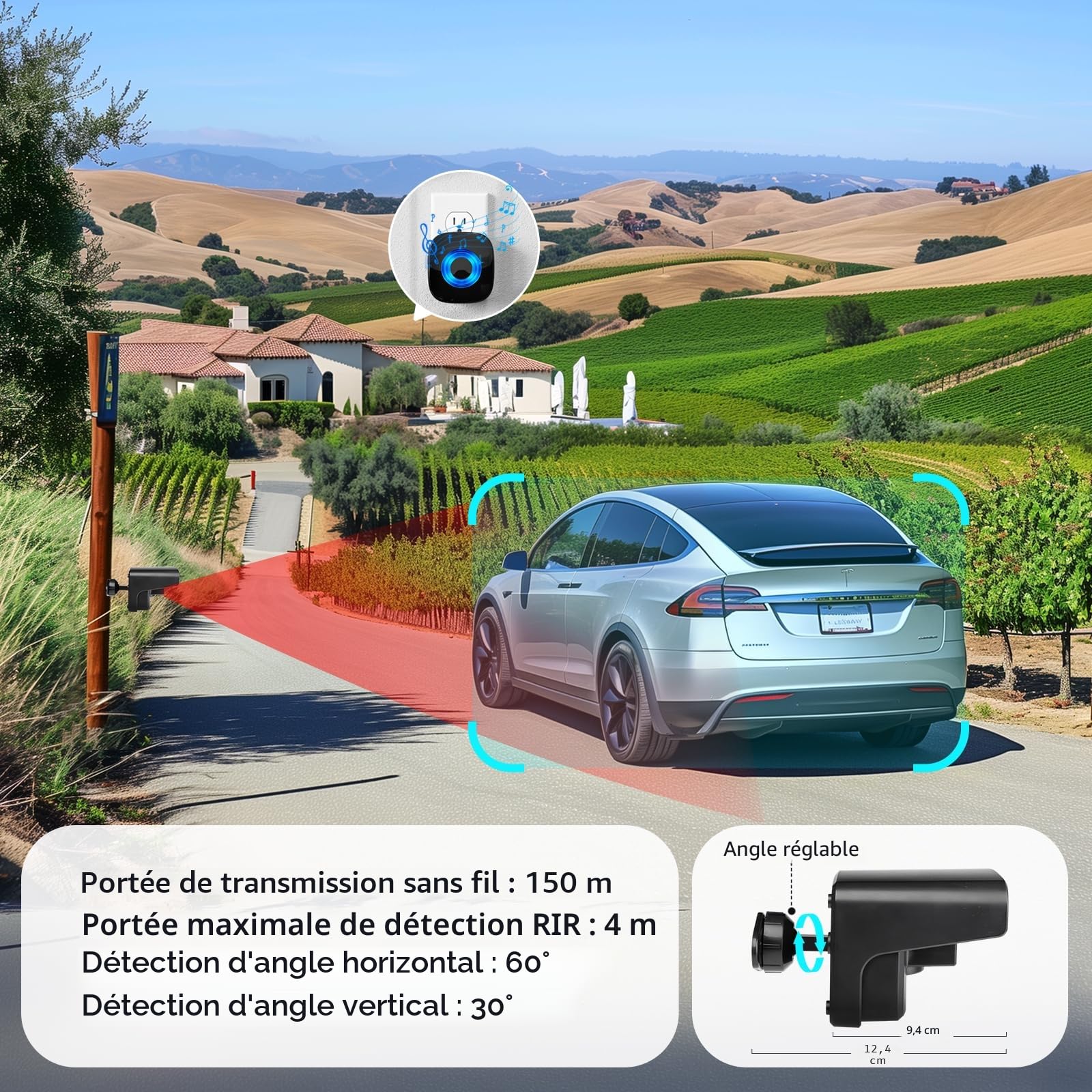PHYSEN Alarme Détecteur de Mouvement Exterieur, Système Alarme Detecteur Exterieur Sonnette sans Fil, Sonnette de Magasin Alarme, Infrarouge Anti-Effraction, pour Maisons/Magasins/Bureaux/Garage/Porte