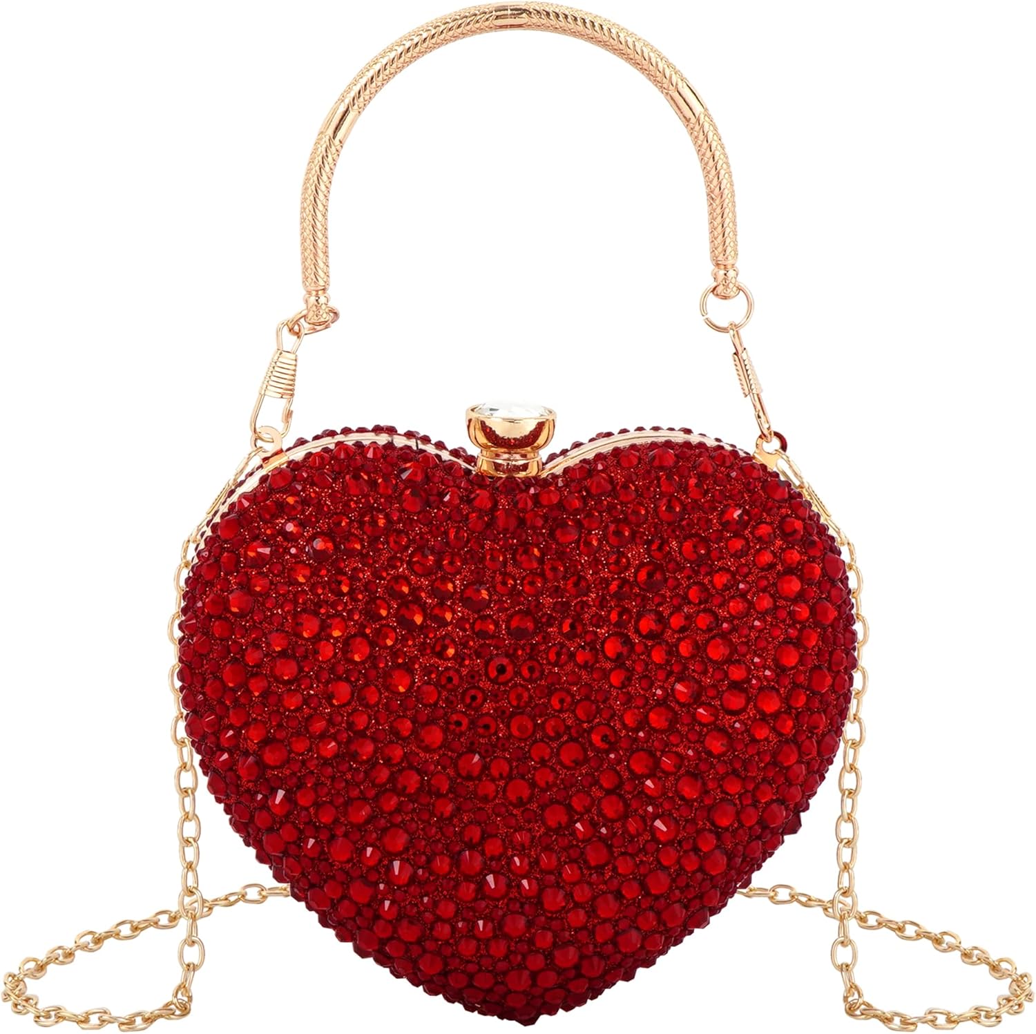 Women Heart Shape Evening Bag Bling Rhinestone Wedding Party Purse Cocktail Prom Crossbody Shoulder Handbag