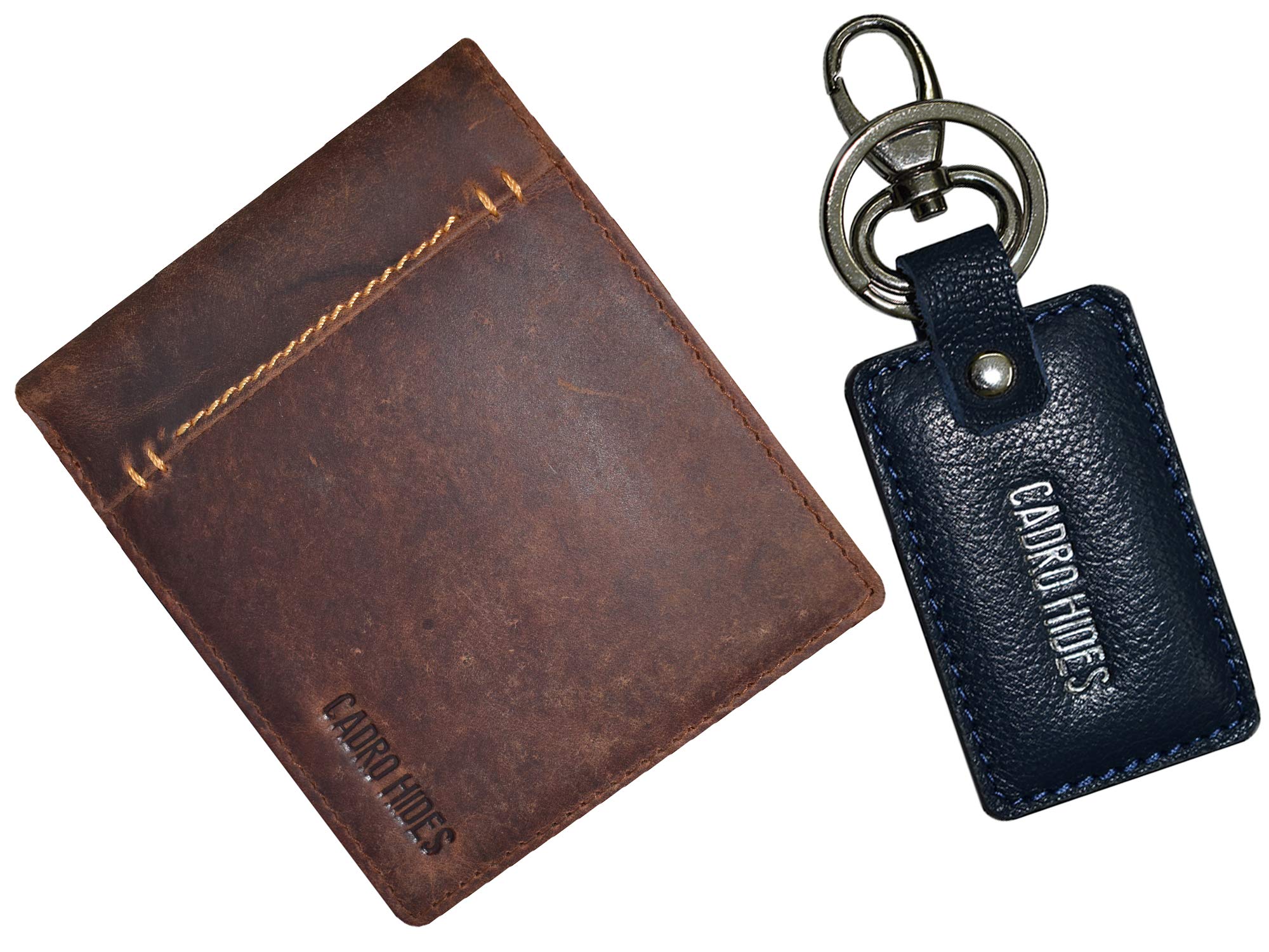 Men�s Combo Hunter Leather Handcrafted Bi-fold & RFID Protected Tough Stitching Wallet with Key Ring (Brown)
