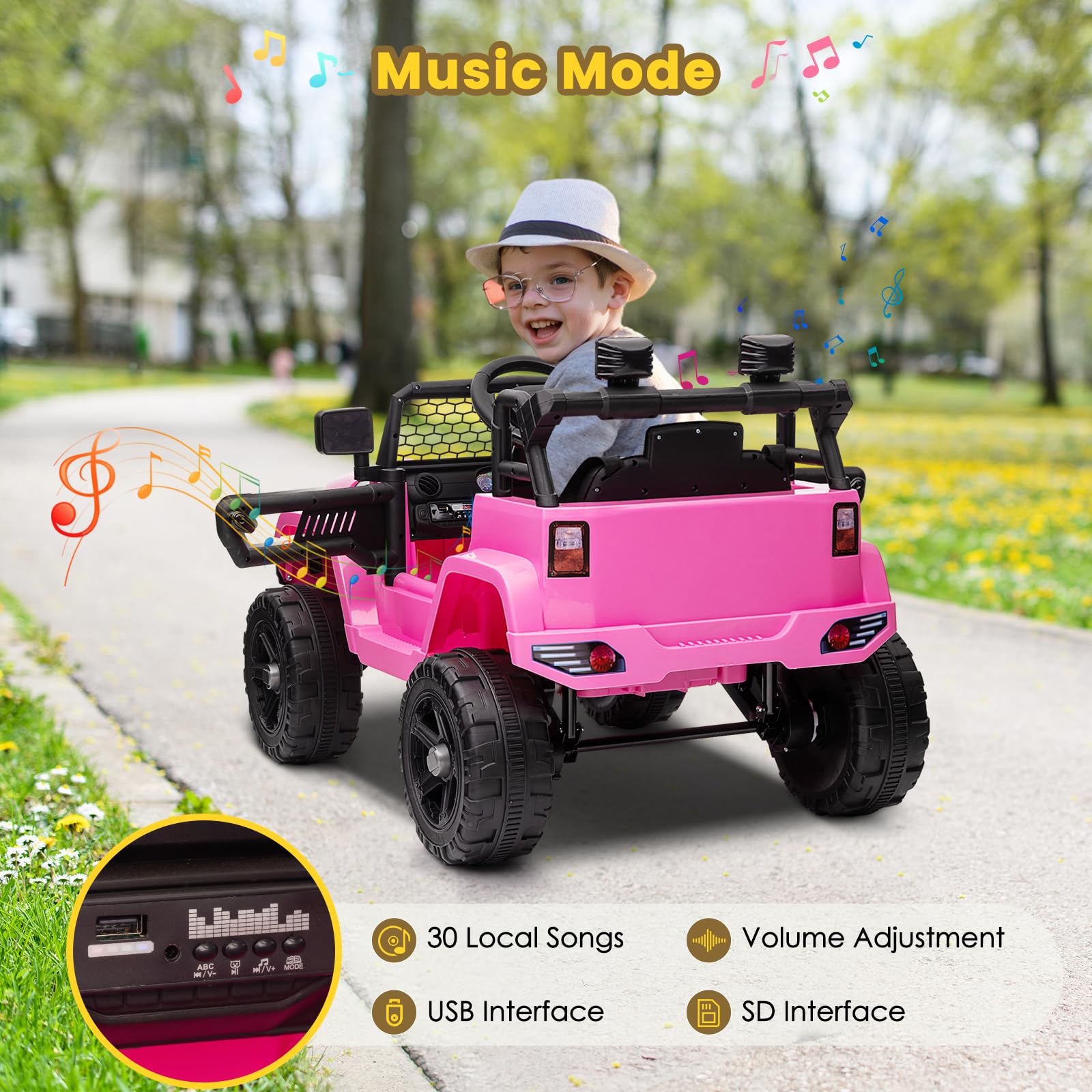 Coche Eléctrico Infantil 12V 2×25W Con Mando 2.4GHz Y Bluetooth – Luces LED, Música Y Cinturón De Seguridad | Regalo Para Niños De 3 A 8 Años (Negro)
