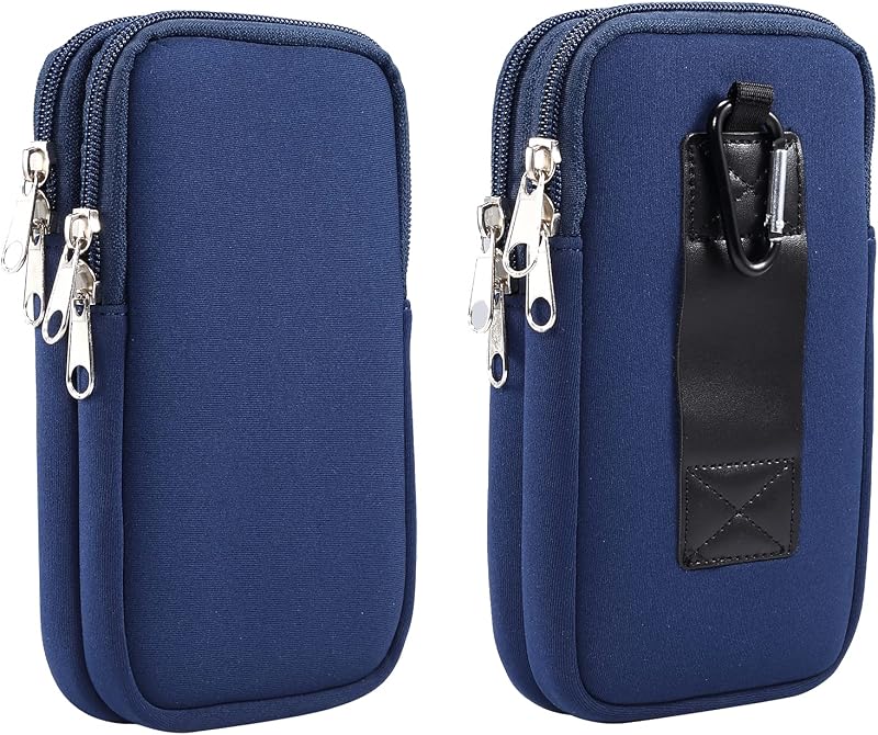 Dual Layer Universal Neoprene Cell Phone Sleeve, Zip Wallet Belt Loop Holster for iPhone 17 16 15 14 13 12 11 Pro Max Samsung Galaxy A17 16 S26 Ultra Google Pixel 10 Pro XL OnePlus 15 (Blue)