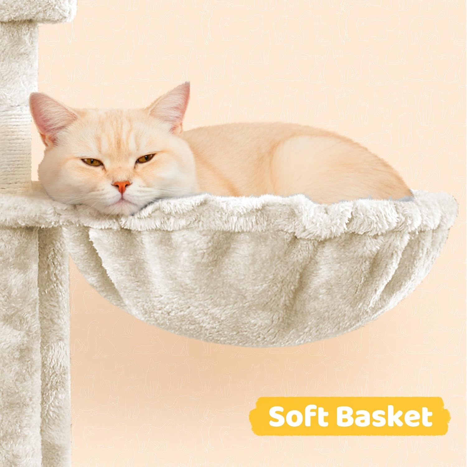 Yaheetech Cat Tree, 67in Large Tower w/ 3 Removable Teaser Sticks, 2 Kitten-Ear Shaped Perches, 2 Condos, Hammock, Scratching Post, Multi Level Pet House, Beige