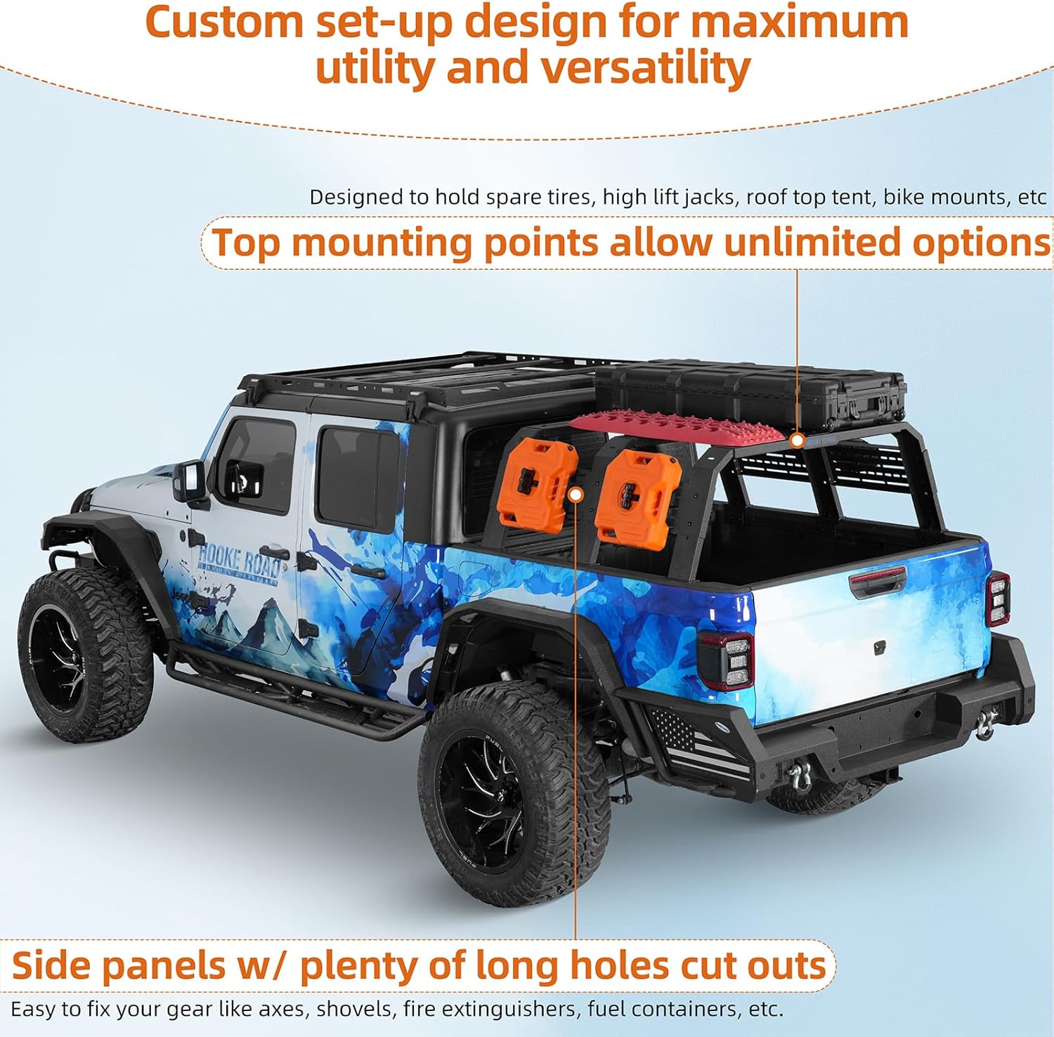Hooke Road Overland Truck Bed Rack for Toyota Tacoma 5' Bed, Jeep Gladiator JT, Chevy Colorado, GMC Canyon, Ford Ranger - 19" High 50" Length for Mid-Size Trucks