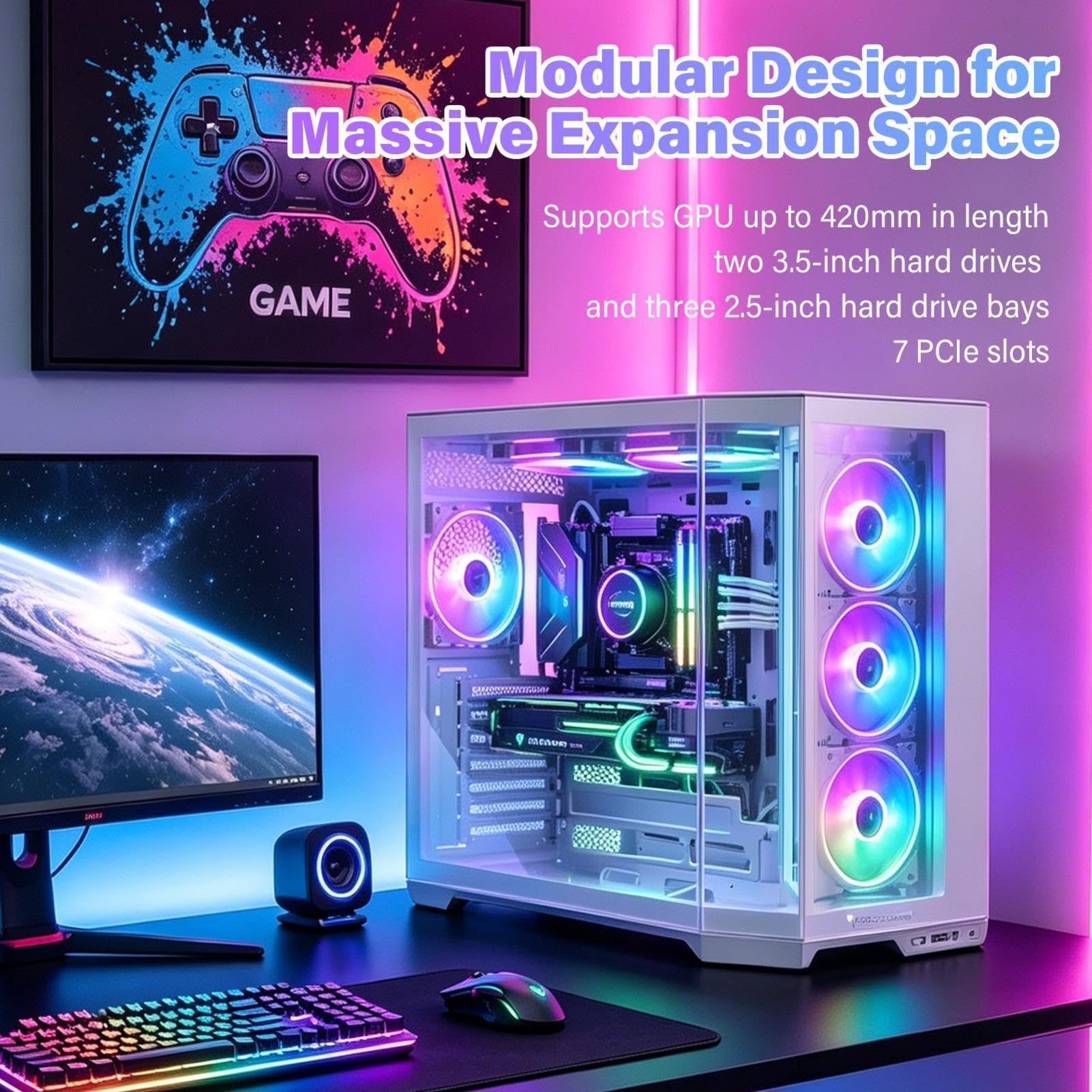 ATX PC Gehäuse, High Airflow Computer Gehäuse mit Glasfenster