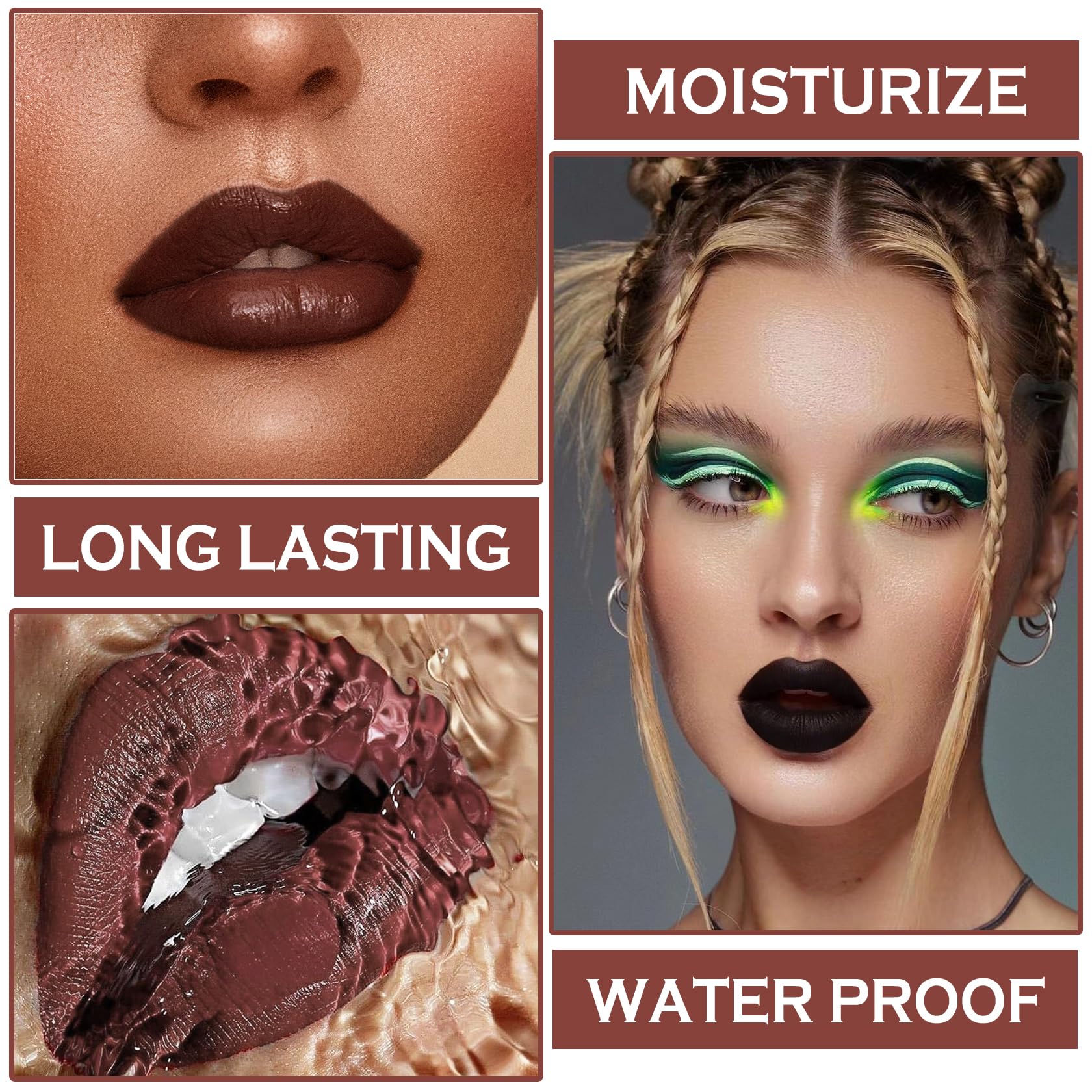 QIUFSSE 3 in 1 Black Lip Liner Pencil and Lipstick lipgloss Set Matte Black Lipstick Lip Gloss Kit Long-lasting Nonstick Cup Smudge Proof Lip Kits with Lip Liner,Velvet Goth Makeup (): 12#Black Magic