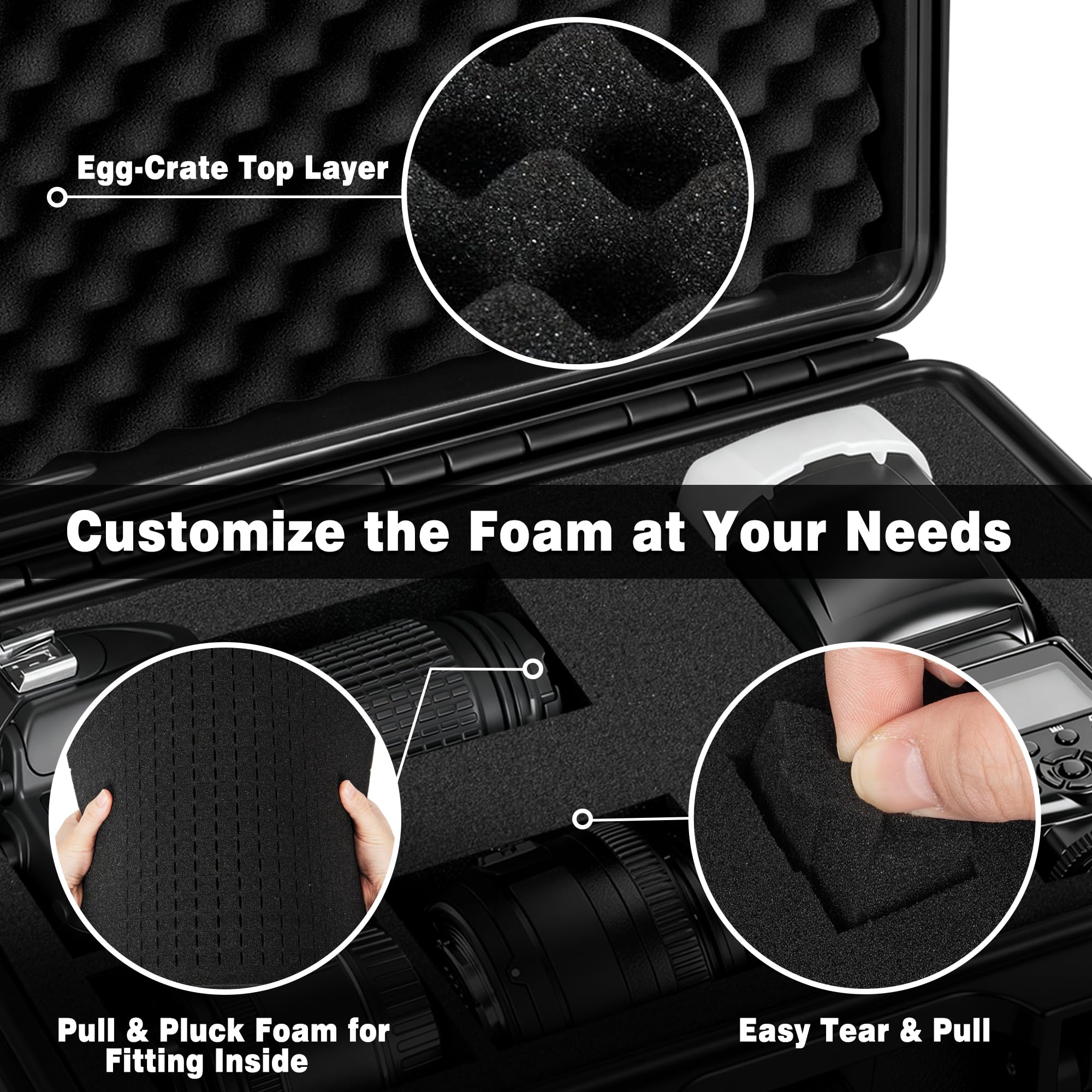 OUUTMEE Custodia rigida portatile, custodia rigida protettiva per fotocamera con schiuma, Nero , XL-41*34*15CM, Organizer per borse | IP67 Custodia antiurto con schiuma personalizzata, per fotocamere, droni, obiettivi, strumenti e attrezzature