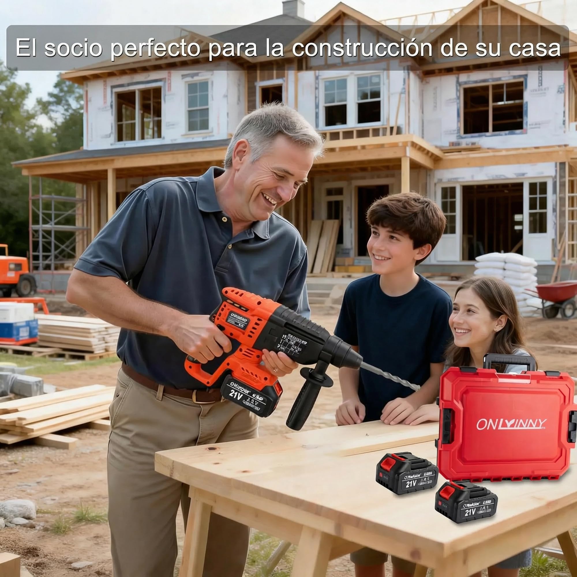 Martillo perforador SDS Plus, Motor sin escobillas, 3 en 1 (perforar/golpear/escariar), Compatible con batería Makita 18V, 2x Baterías 4.0Ah Cargador en maletín