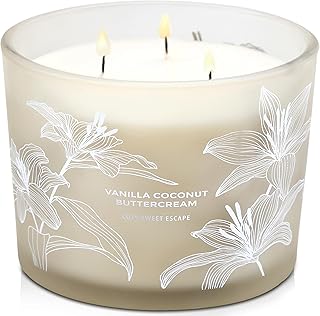 Vanilla Coconut Buttercream Candle, 14.5oz Large 3-Wick Soy Scented Cand...