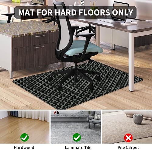 Miniatura 5 de Tapete para silla de oficina para suelos de madera dura, 48 x 36 pulgadas, tapete negro para silla con patrón 3D, protector de suelo resistente para