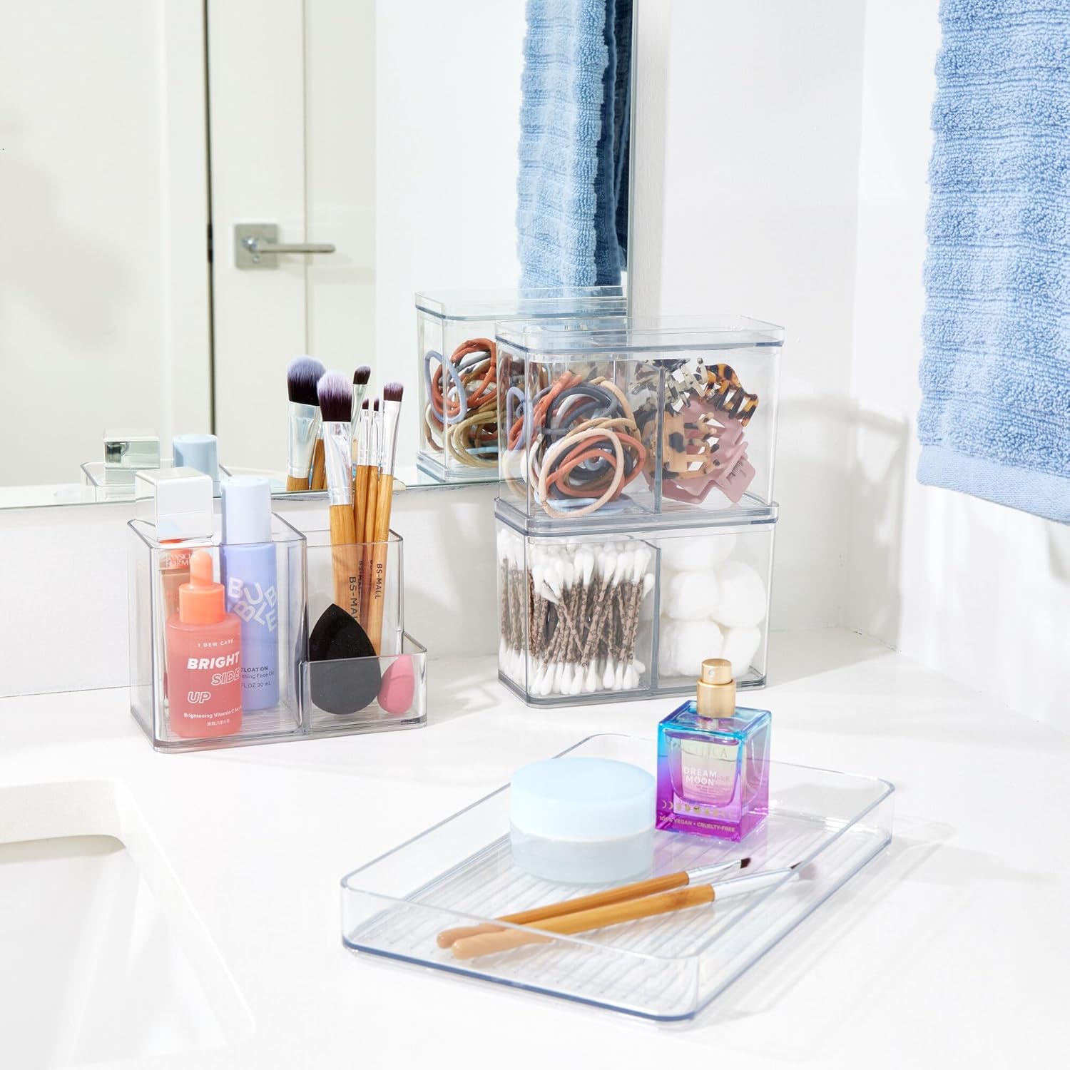 iDesign Makeup Organizer Set for Countertops and Drawers – Luci Collection – Set of 4- Clear