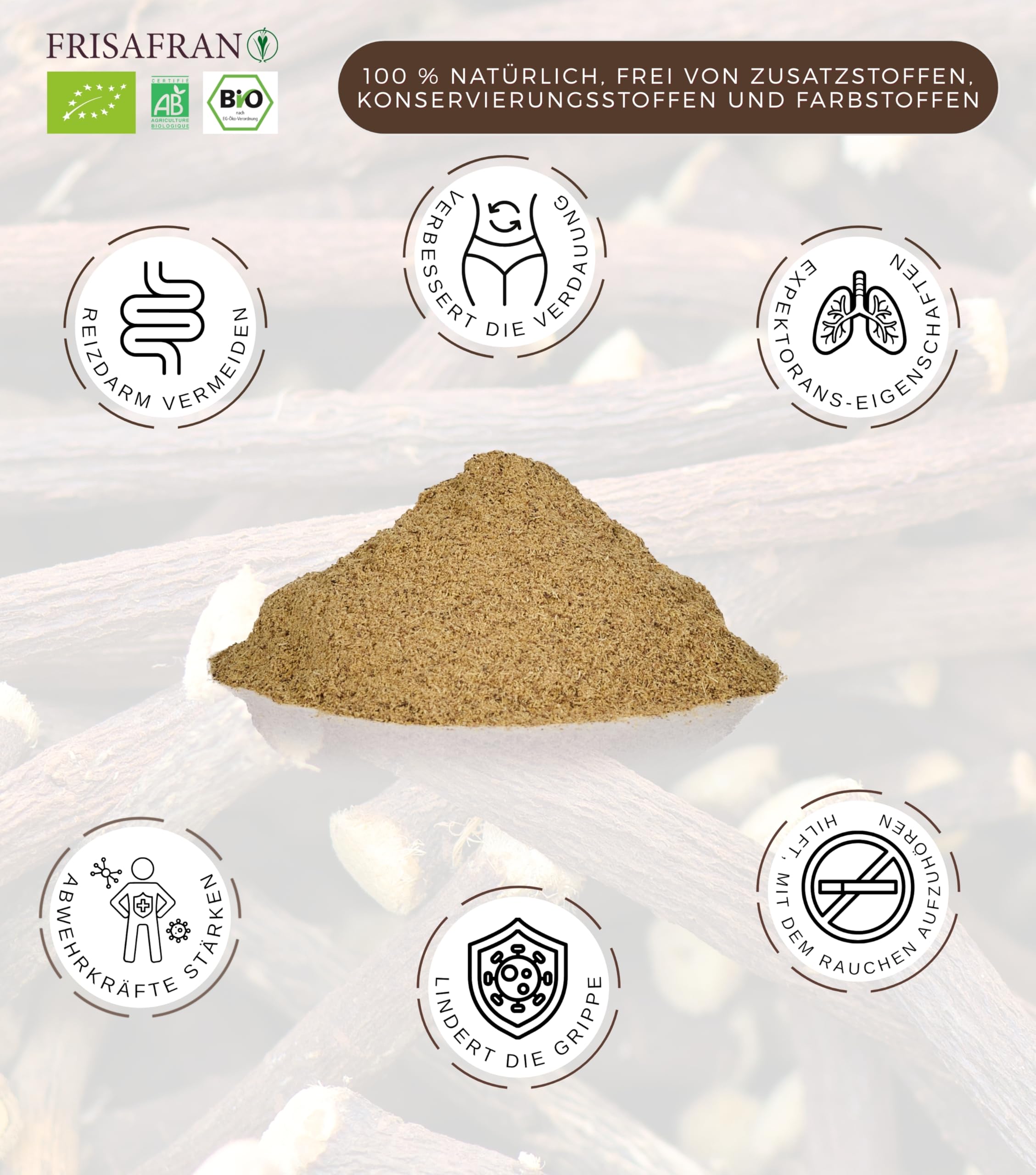 FRISAFRAN | BIO Süßholzwurzel gemahlen | 2kg | Gemahlene Süßholzwurzel | süßholzstangen pulverisiert | Lakritz Pulver | Lakritzwurzel | Licorice Root | geschnitten | Lakritze Pulver | Lakrids Pulver