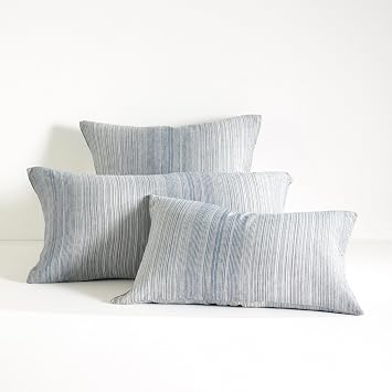 Pine Cone Hill Sterling Stripe Linen Blue Sham, Standard Size, Blue Stripe Pattern