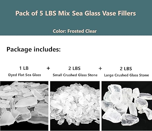 Miniatura 4 de CYS EXCEL Relleno de jarrón de vidrio marino esmerilado de mezcla transparente de 5 libras  Decoración náutica de acuario para manualidades  Piedra