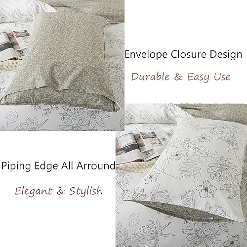 Miniatura 6 de FADFAY Juego de funda de edredón de girasol vintage en blanco y negro para niñas, ropa de cama de granja 100% algodón, con cierre de cremallera