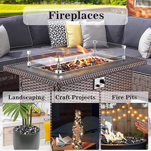 Vista 187 de Grisun Vidrio ignífugo para cuenco de fuego, 1/2 pulgada de alto, 10 libras, brillo reflectante, rocas de vidrio templado para gas natural o Verde