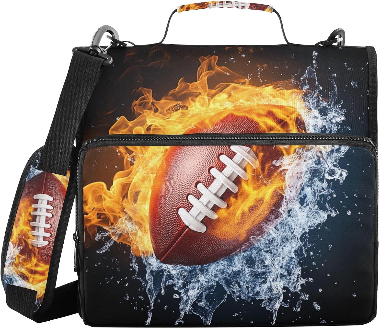 Football Print 3 Ring Zipper Binder with Shoulder Strap & Handle 3 Inch D-Ring Zippered Bag with Pencil Pouch,Multiple Pocket & Expanding File Folder, Binder Organizer for School or Office