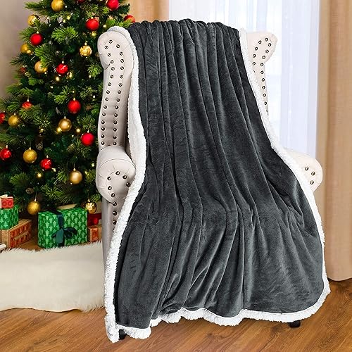Miniatura 3 de Manta de sherpa gris carbón de Catalonia, manta de sofá de felpa esponjosa, manta súper suave y mullida, manta cálida y cómoda, regalo afectuoso, 50
