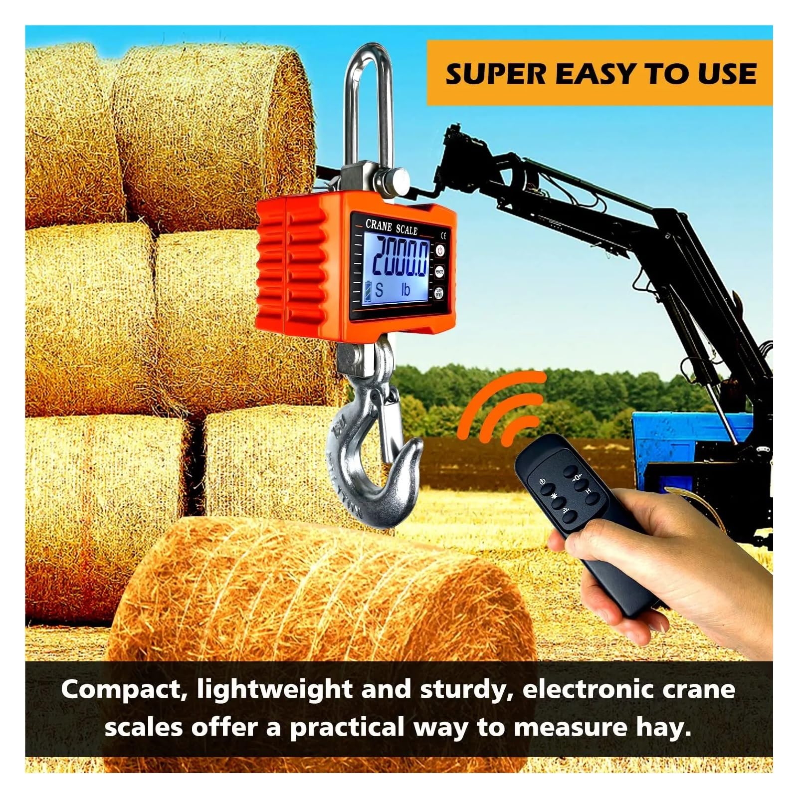 Bilancia digitale sospesa 1000 kg/2204 libbre for gru portatile for impieghi gravosi a gancio industriale con retroilluminazione LCD Cambio unità/Mantenimento dati(Orange)