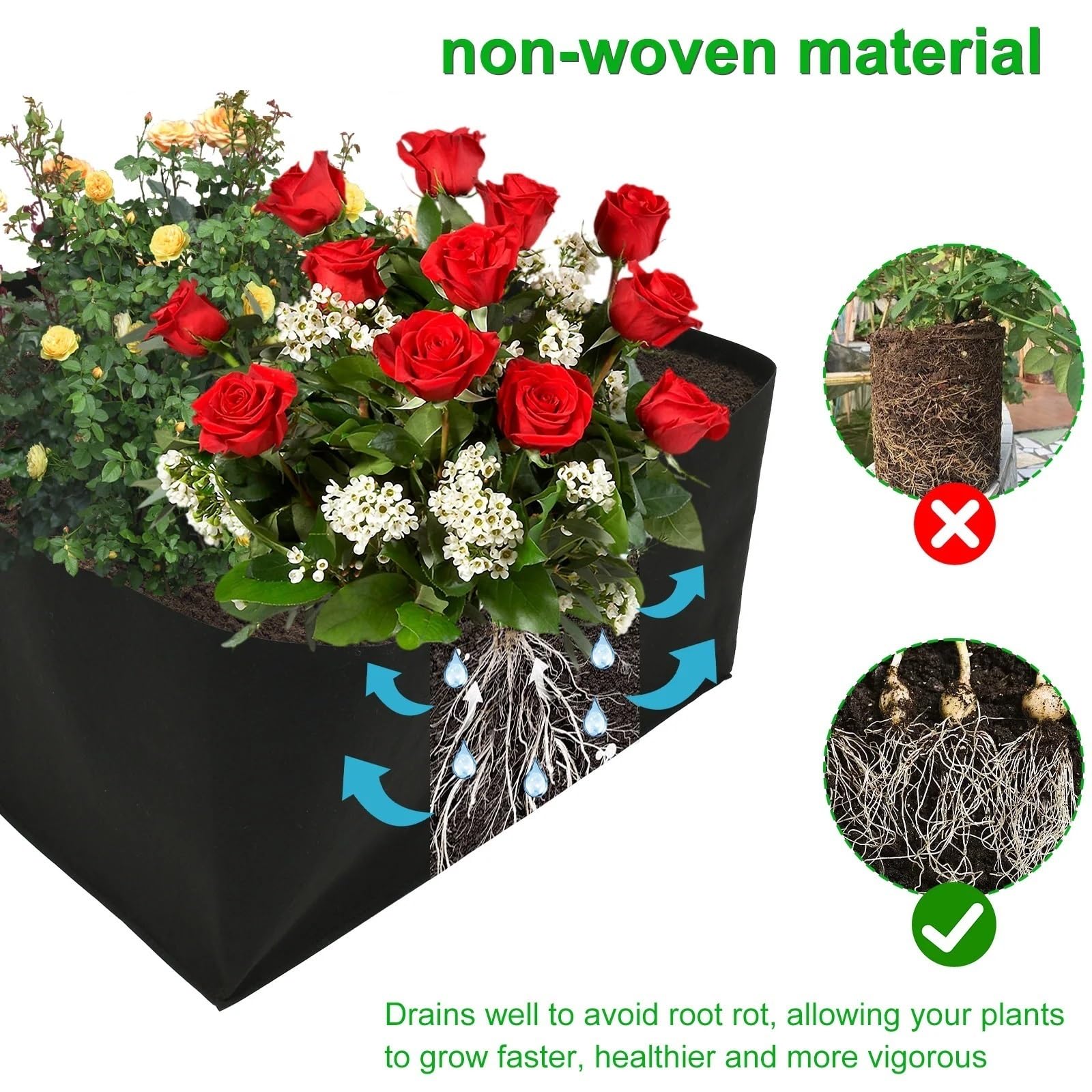 Pflanzsack 4/8 Gitter Garten Hochbeet Stoff Hochbeet Quadratisch Filz Garten Blume Wachsen Tasche Gemüse Pflanzer Topf für Tomaten, Kartoffeln(180x90x30cm)