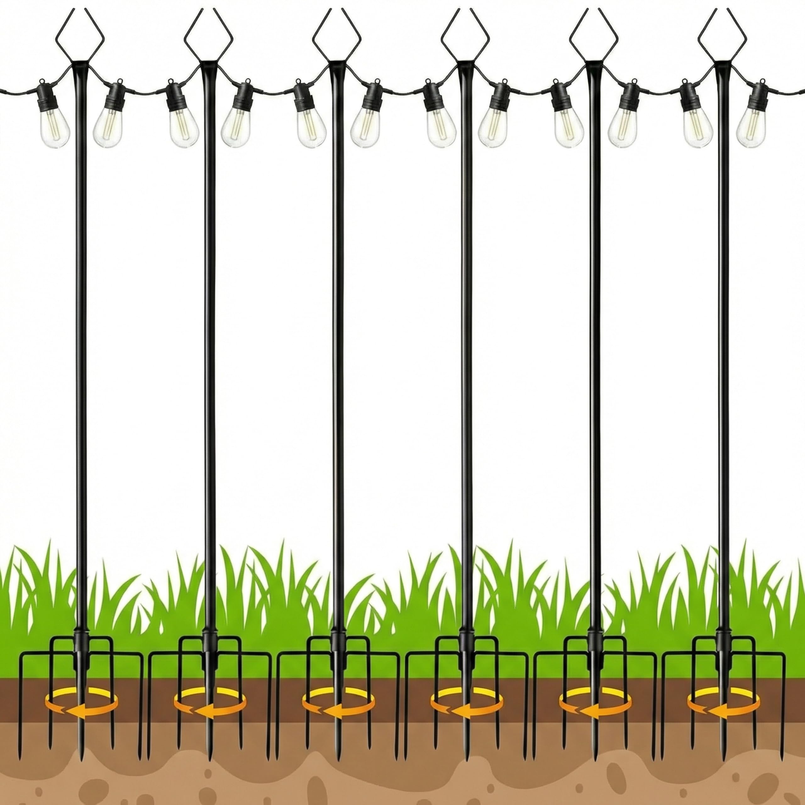 10 ft Outdoor String Light Poles for Outside, 6 Pack Metal Light Poles