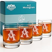 Vista 10 de On The Rox Drinks (C-Monogram) - Juego de 4 vasos de 11 onzas, grabados, con base pesada Rocks Elegantes, multiusos, vasos de bebidas Rocks - Regalo