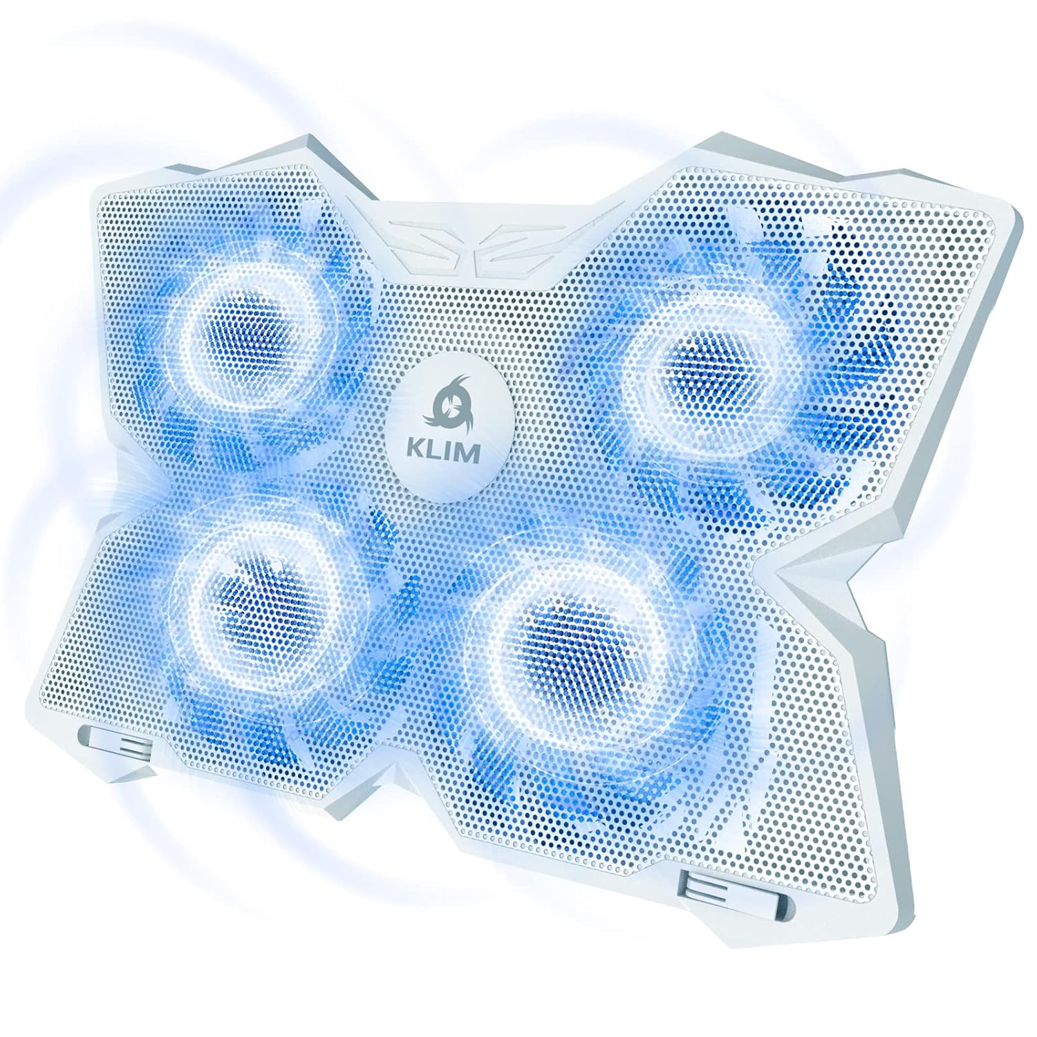 KLIM Wind Laptop Cooling Pad – More Than 500 000 Units Sold – New Version – The Most Powerful Rapid Action Cooling Fan – Laptop Stand with 4 Cooling Fans at 1200 RPM – USB Fan – PS5 PS4 – Full White