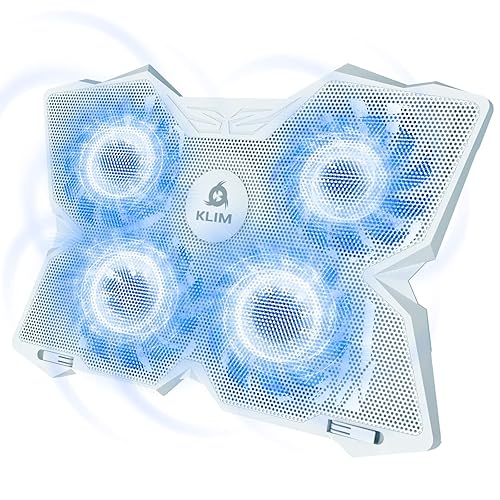KLIM Wind Laptop Cooling Pad - More Than 500 000 Units Sold - New 2024 - The Most Powerful Rapid Action Cooling Fan - Laptop Stand with 4 Cooling Fans at 1200 RPM - USB Fan - PS5 PS4 - Full White - Full White