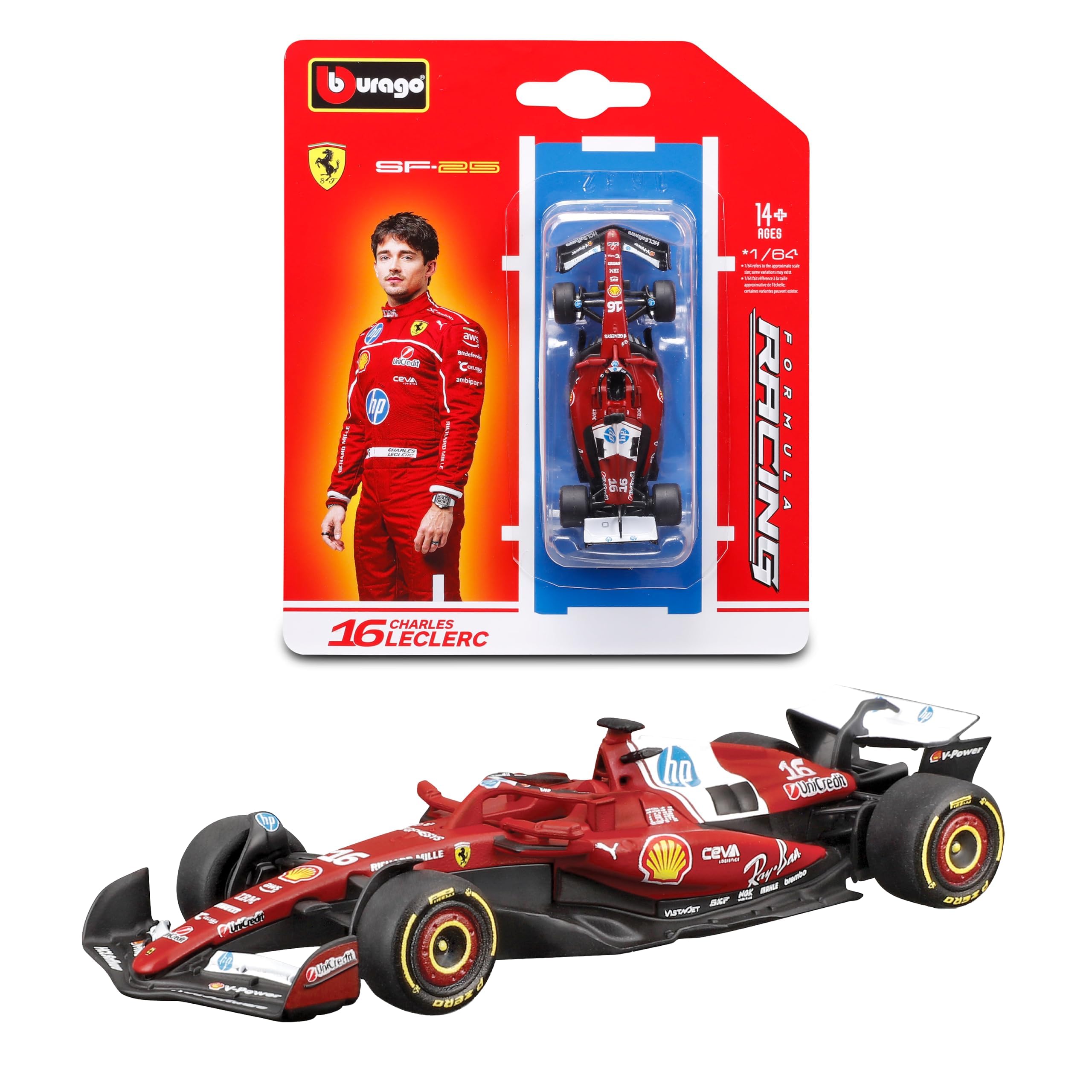 Bburago, F1 Ferrari SF-25#16 Charles Leclerc 2025, 1:64 Scale Diecast Car, Detailed Formula 1 Single-Seater Replica