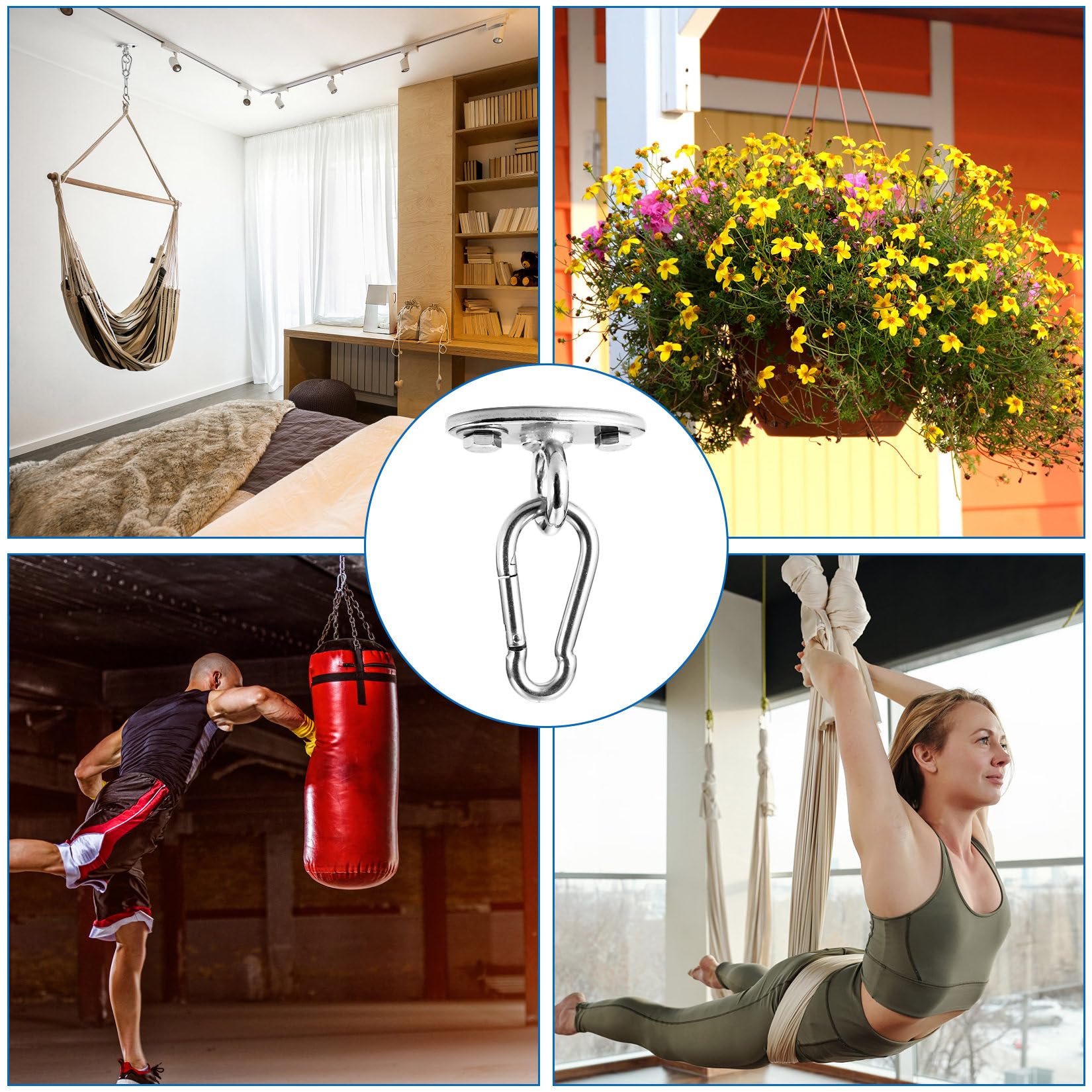 wugongshan Gancio da soffitto per carichi pesanti, in acciaio inox, per travi in legno, soffitto in cemento, fino a 500 kg, per altalena, yoga, poltrona sospesa