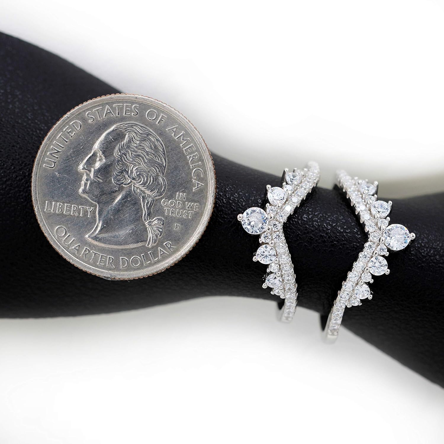 Uloveido 925 Sterling Silver Round CZ Crown Wedding Engagement Ring Guard Enhancer 2pcs V-shape Stack Rings Set Y1027 - Image 8