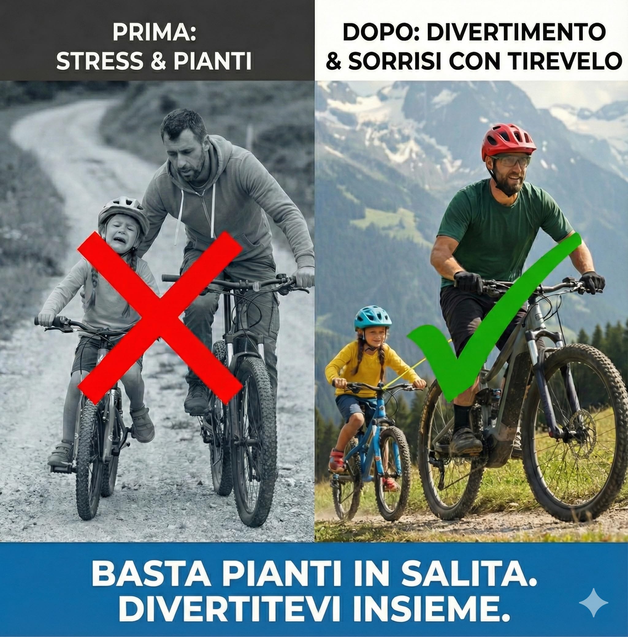 Corda di Traino Bici per Bambini e Adulti – Sistema di Trazione Elastico per MTB & E-Bike – Max 90kg