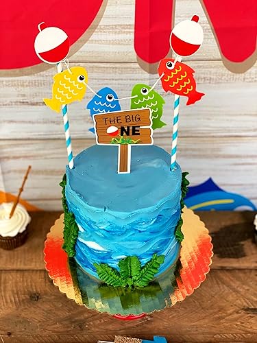 Miniatura 5 de JeVenis Ofishally One Banner Gone Fishing - Decoración de fiesta de The Big One Cake Topper The Big One para decoración de fiesta temática de pesca,