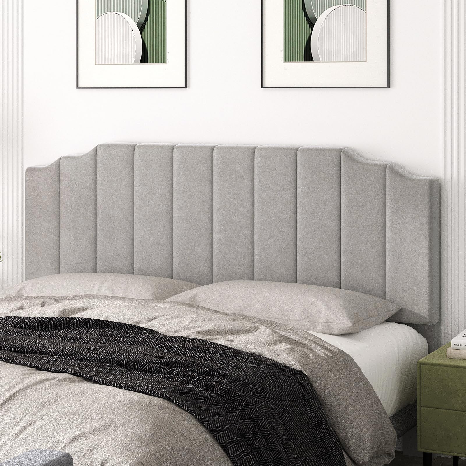 Photo 1 of Befurtori King Size Headboard Only, Velvet Wall Mounted Headboard King for Adjustable Bed Modern Upholstered Head Board Easy Assembly, Gray