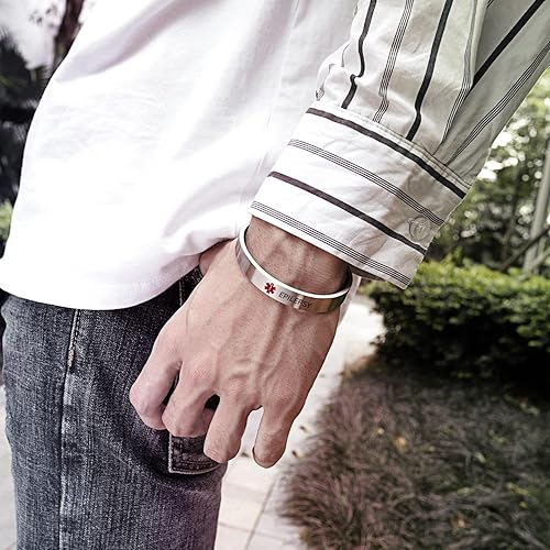 Miniatura 7 de Pulseras de alerta médica personalizadas para hombres y mujeres, personalizable, grabado gratuito, acero inoxidable, pulsera de identificación