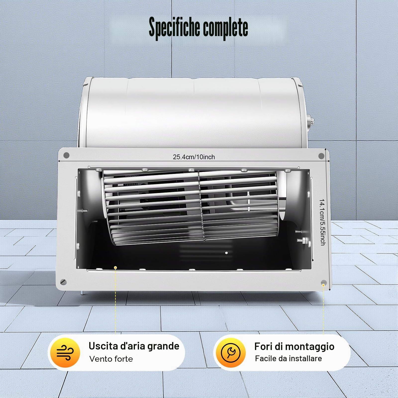 Ventilatore centrifugo Ventola radiale industriale 150W 220V, 60 dB,1300rpm, 840 m³/h, per ventilazione, raffreddamento essiccazione di fabbriche ed edifici Bocchetta 230x99mm