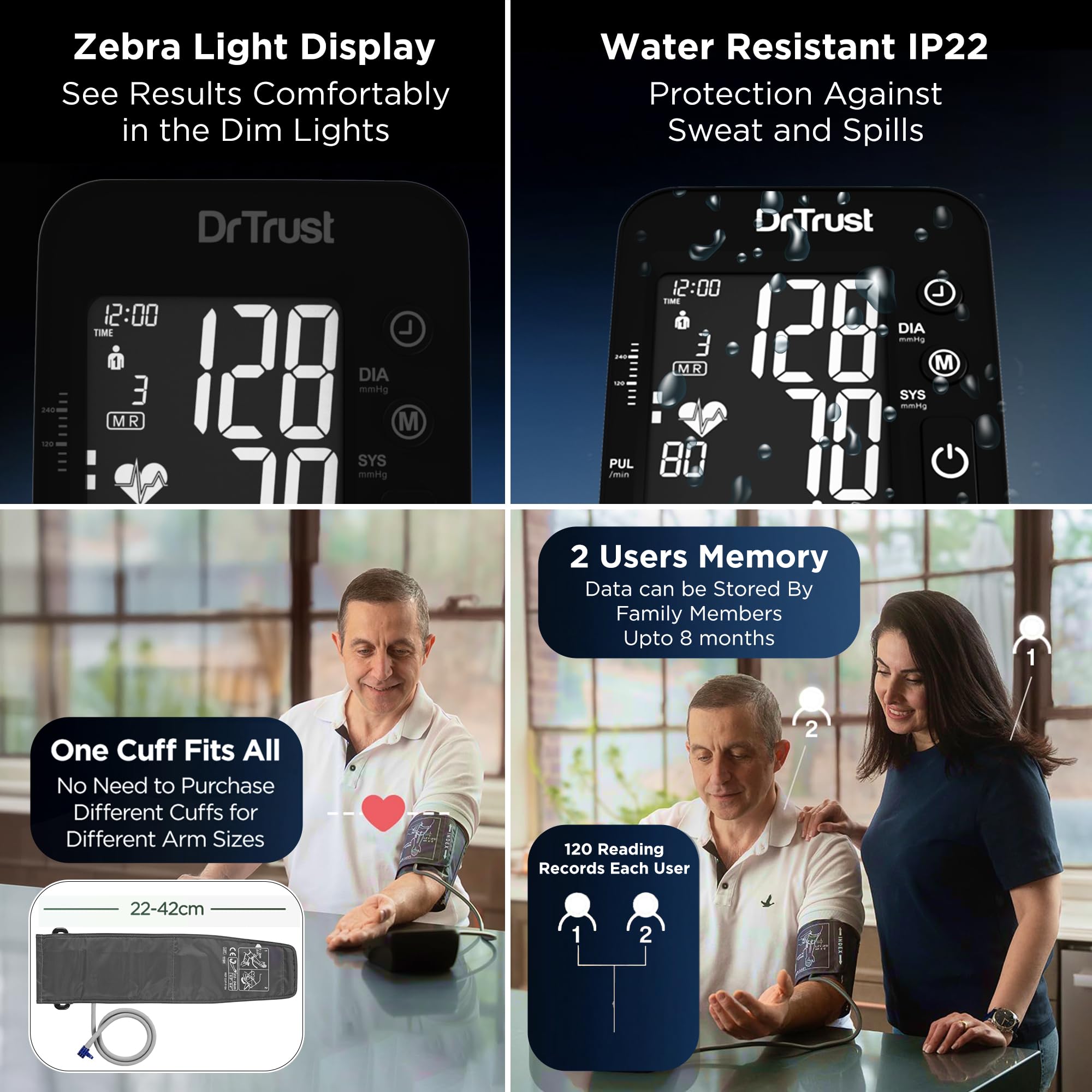 Dr Trust USA Intellitrack 132 Fully Automatic Dual Talking Digital Blood Pressure Monitor Machine For Hypertension & Managing Heart Health, BP Apparatus For Home & Clinic Use, Most Accurate Measurement, USB Compatible with Backlight 2