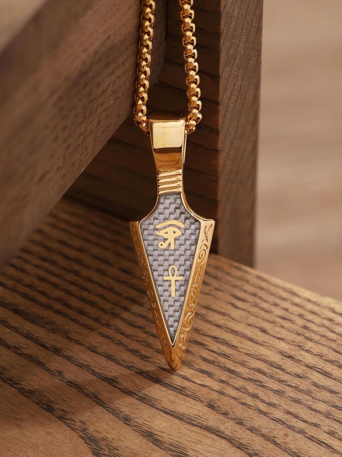 HAQUIL Arrowhead Necklace, Stainless Steel Eye of Horus Ankh Hieroglyphic Arrowhead Pendant, Box Chain, Egyptian Jewelry Gifts - Image 2