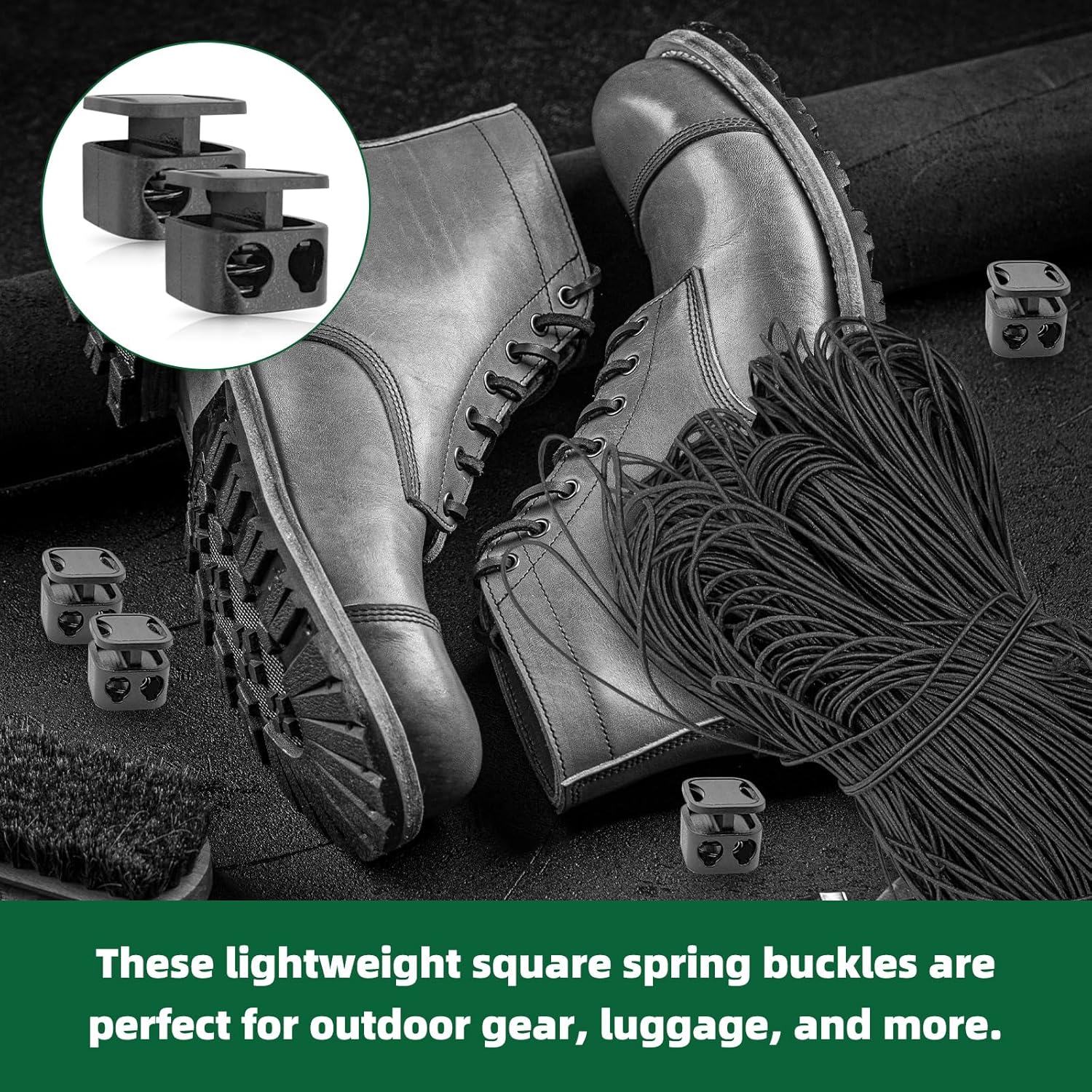 soujkooy 30Pcs Heavy Duty Cord Locks, Double Hole Draw String Clip with Elastic Cord, Plastic Spring Cord Lock Toggles Stopper Fastener for Drawstrings, No Tie Shoelaces, Paracord - Image 4