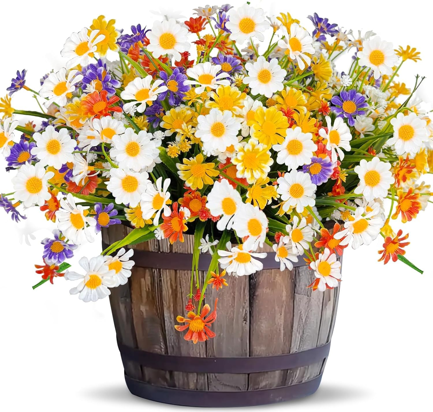 View 1 of 12 Bundles Artificial Daisy Flowers for Outdoors Summer Decor, UV Resistant No Fade Fake Cemetery Flowers Faux Plastic Greenery Plants for Hanging Planter Home Gardens Porch Memorial Day Décor(Colors)