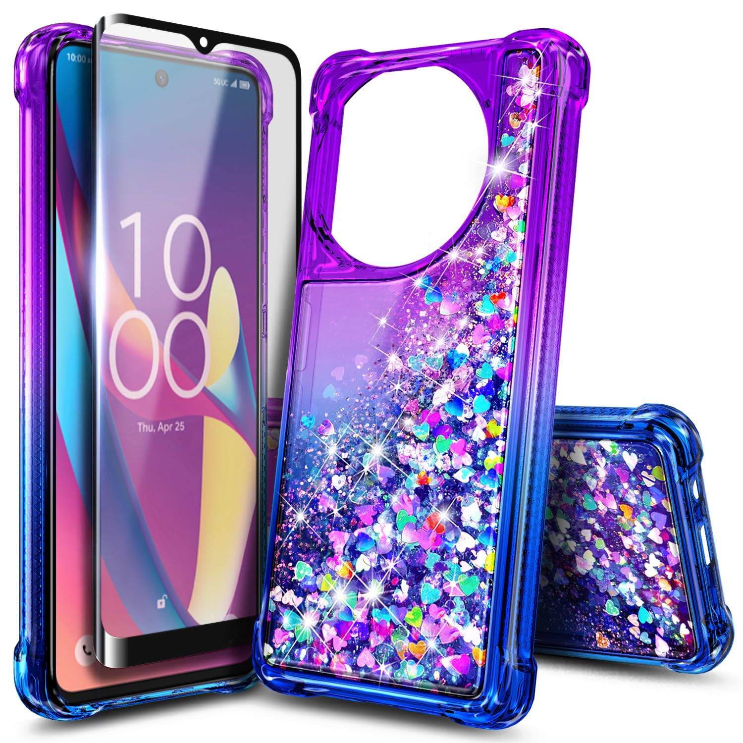WDHD Compatible with TCL 50 XL 5G & TCL 50 XL NXTPAPER 5G Phone Case Purple/Blue | Glitter Floating Liquid Waterfall for Women Girls Kids Cute Case