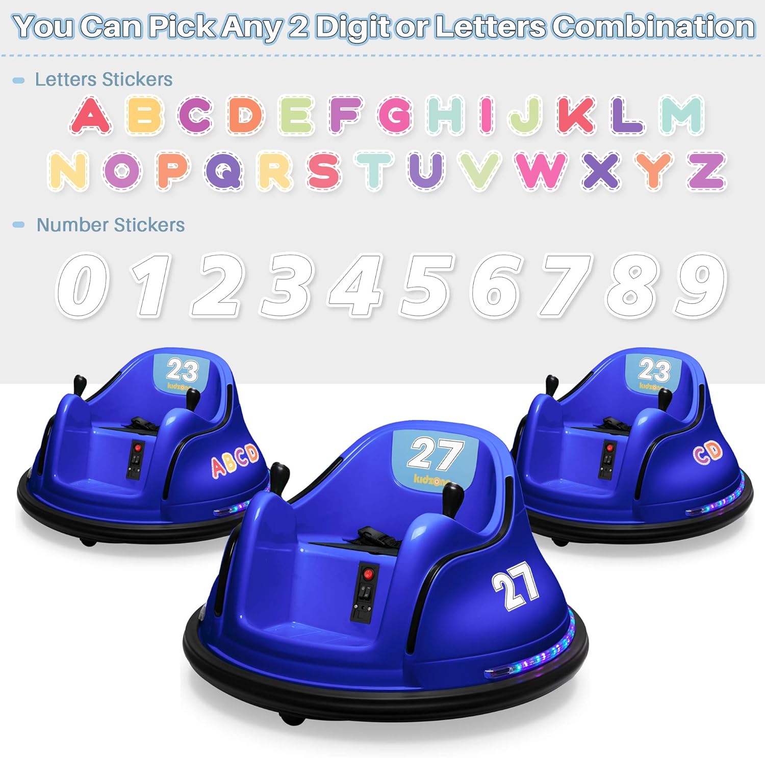 Kidzone DIY Sticker Race Car 12V Kids Toy Electric Ride On Bumper Car Vehicle with Remote Control, LED Lights & 360 Degree Spin, 2 Speeds, ASTM Certified - Dark Blue : Toys & Games