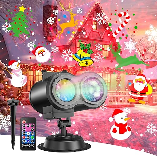 4-Large Pattern Halloween Christmas Projector Lights Outdoor, 29 Effects Holiday Projector Light Outdoor 2 in 1 with Remote, Christmas Decorations Lighting for Outside Home Party House Decor