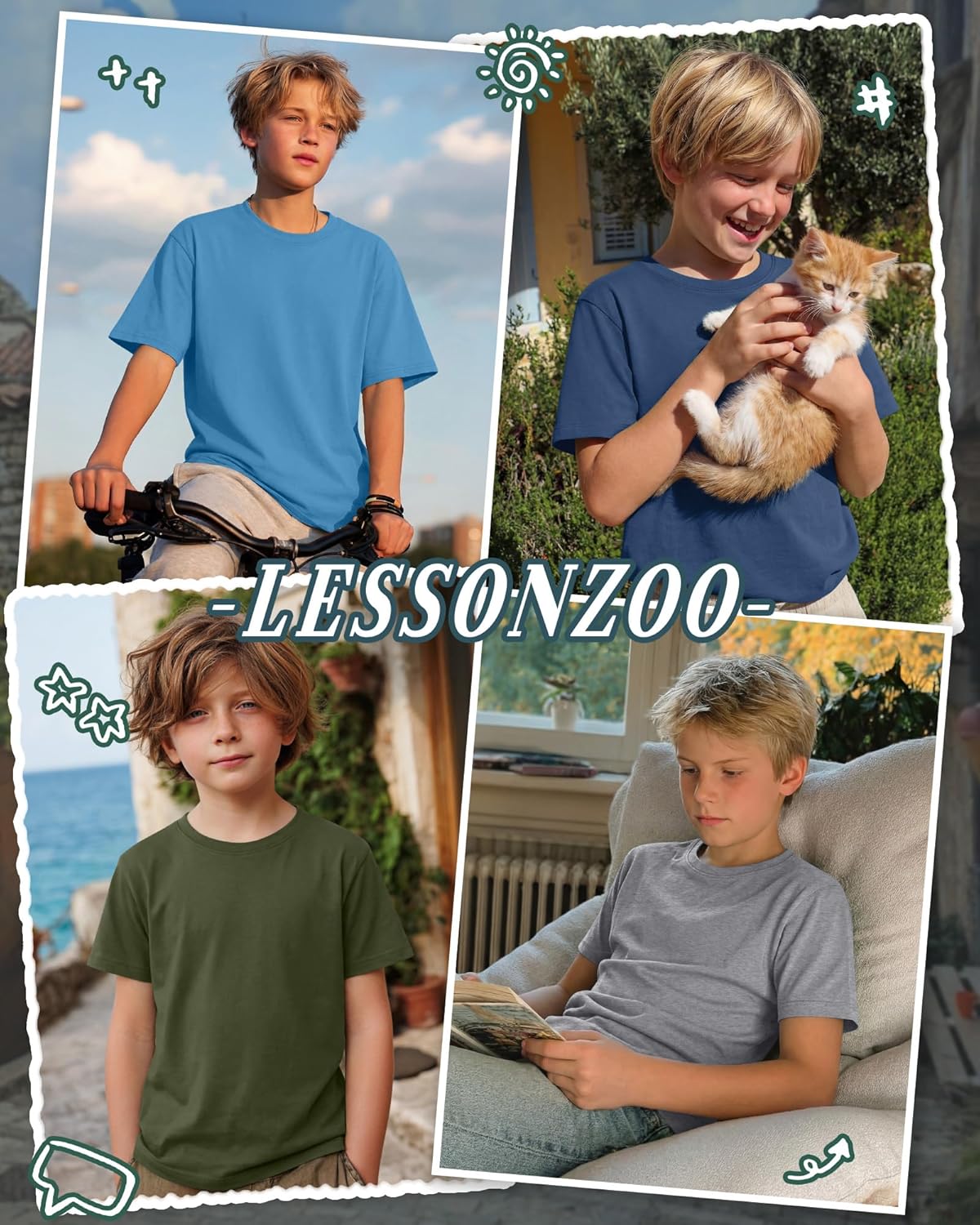 5 Pcs Boys Short Drop Sleeve Shirts Crew Neck Loose T Shirts Basic Lightweight Casual Pull Over Athletic Tees - Image 2