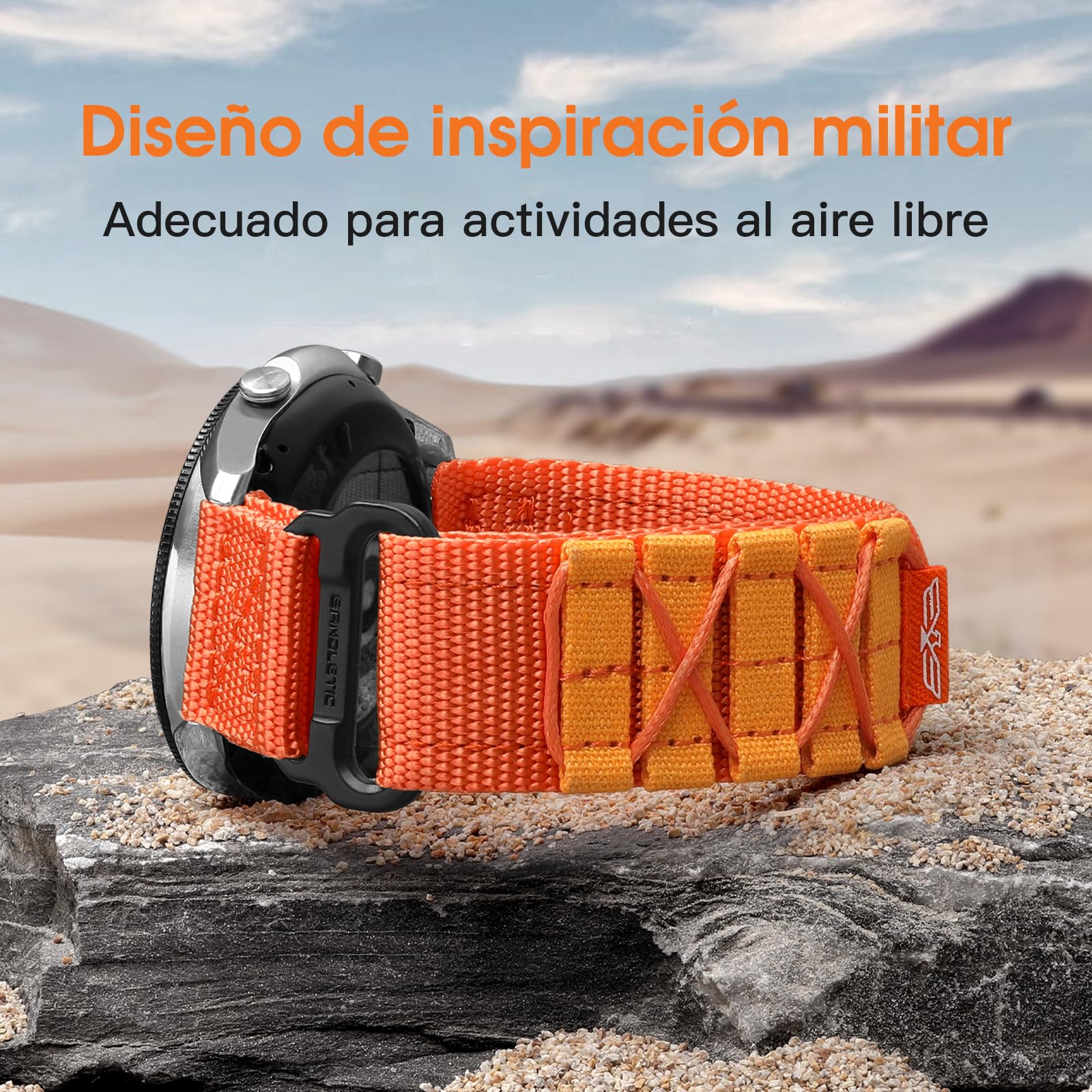 Bandletic 22mm Correa Compatible con Samsung Galaxy Watch 3 45mm - Galaxy Watch 46mm/Gear S3 Frontier/Classic, Nylon Deportiva Correa para Huawei GT4 46mm/GT3/GT2 46mm para Mujeres Hombres, S/Naranja