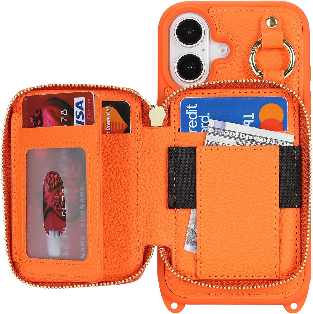 Cavor for iPhone 17 Wallet Case with Card Holder for Women Men, for iPhone 17 Case with Strap, Crossbody Lanyard Phone Case, Magnetic Detachable Compatible with Magsafe-Orange