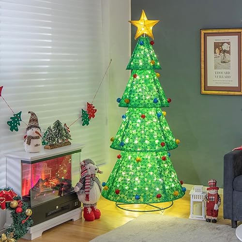 Miniatura 2 de Tangkula Árbol de Navidad artificial iluminado de 4 pies, decoración de árbol de Navidad con 520 luces LED, estrella superior, cadena de luz
