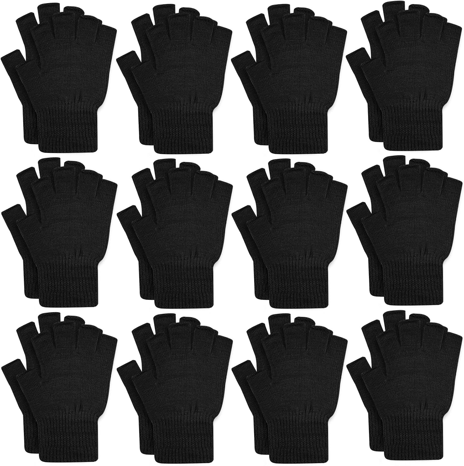ONESING 12 Pair Half Finger Winter Warm Stretchy Knitted Fingerless Gloves for Men Women