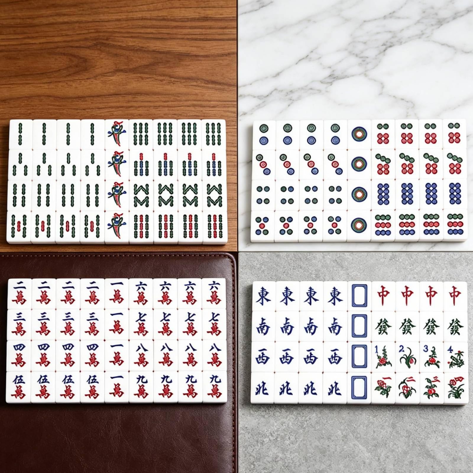 Hongkong-Mahjong-Set Blumensteine 37er-Mahjong-Set Rechteckig Gesellschaftsspiel, Array, Elfenbein Gelb, 7分牙黄 37 +皮盒