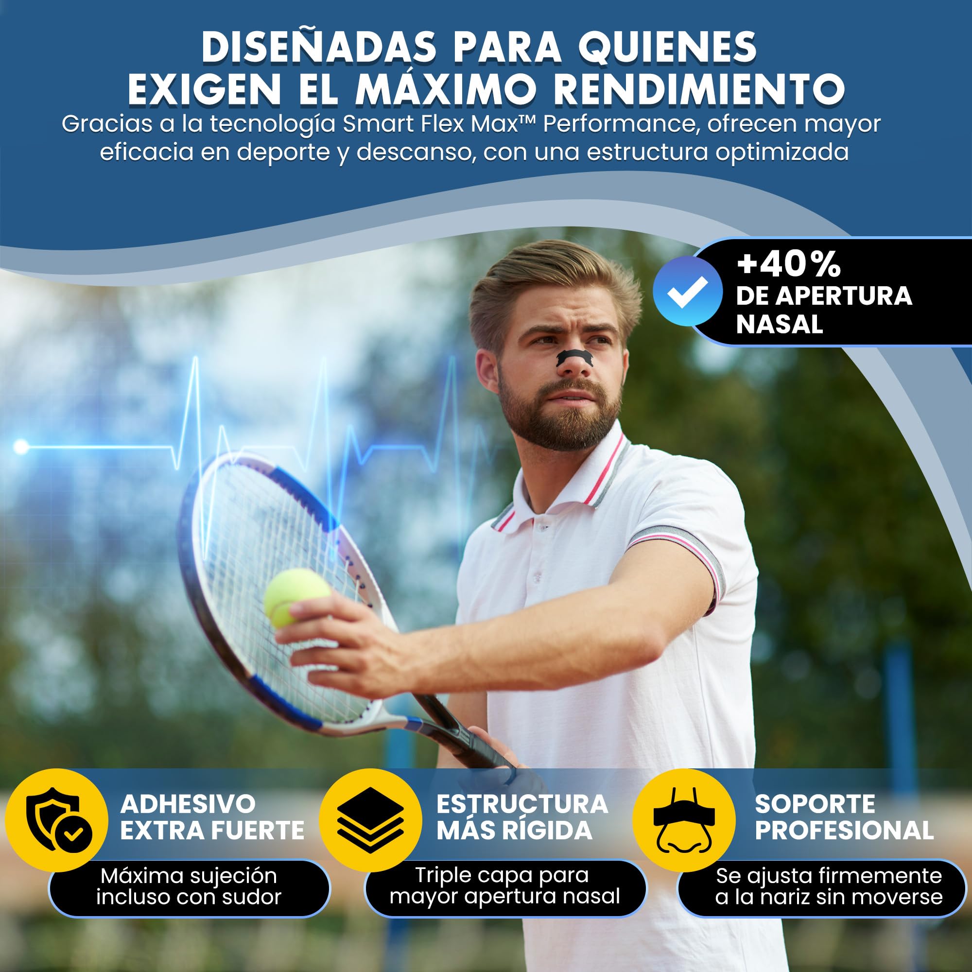 Tiras Nasales Deportivas Premium - HASLOM - Antironquidos Nose Strips para Dormir y Respirar Mejor por la Nariz Nasal Strip Tiritas Cinta Adhesión Máxima Dilatador - 30 Unidades