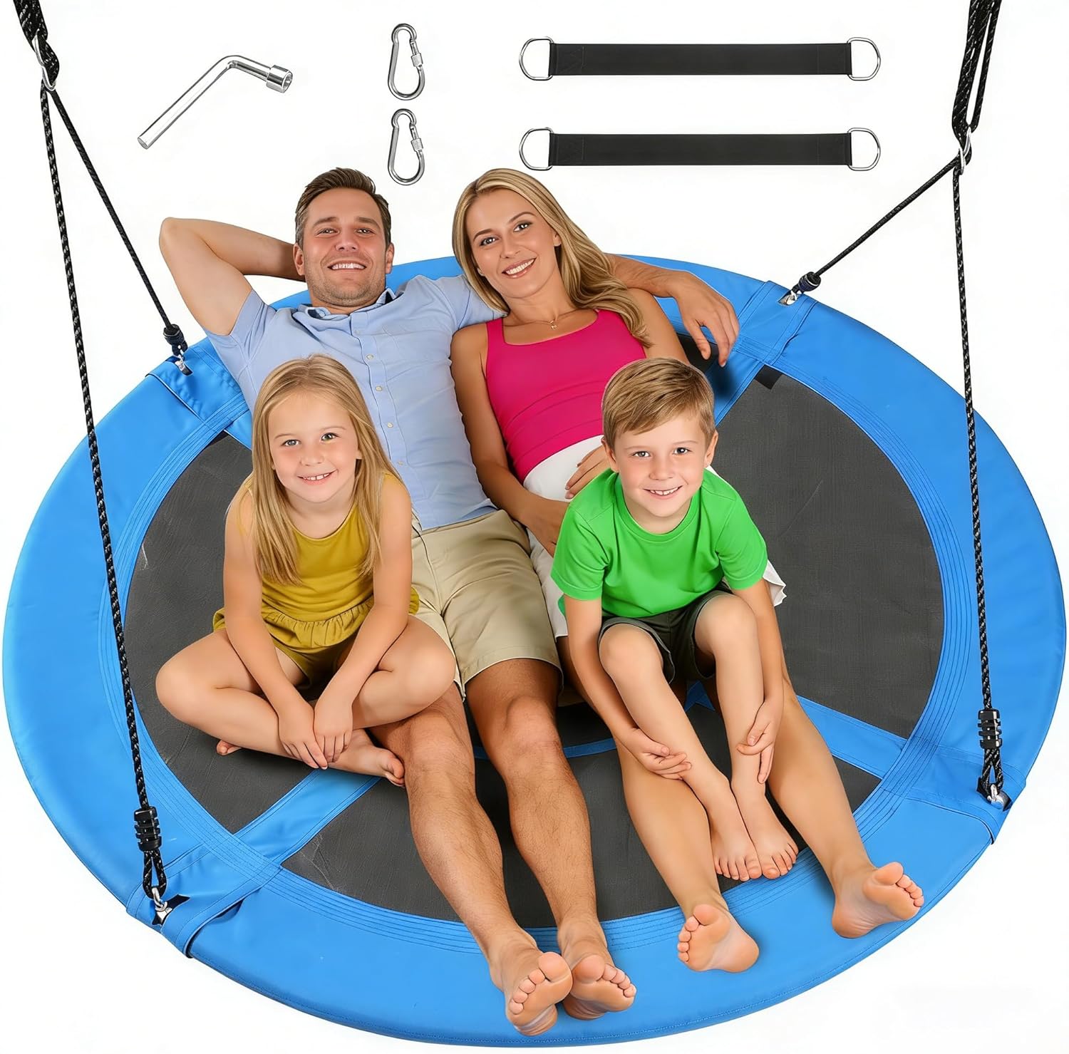60-inch Tree Swing for Kids & Adults, 700LBS Large Saucer Swing, 900D Weather-Resistant Round Disc Swing with Adjustable Ropes, Hanging Straps,Carabiners, Outdoor Swing for Backyard & Outside